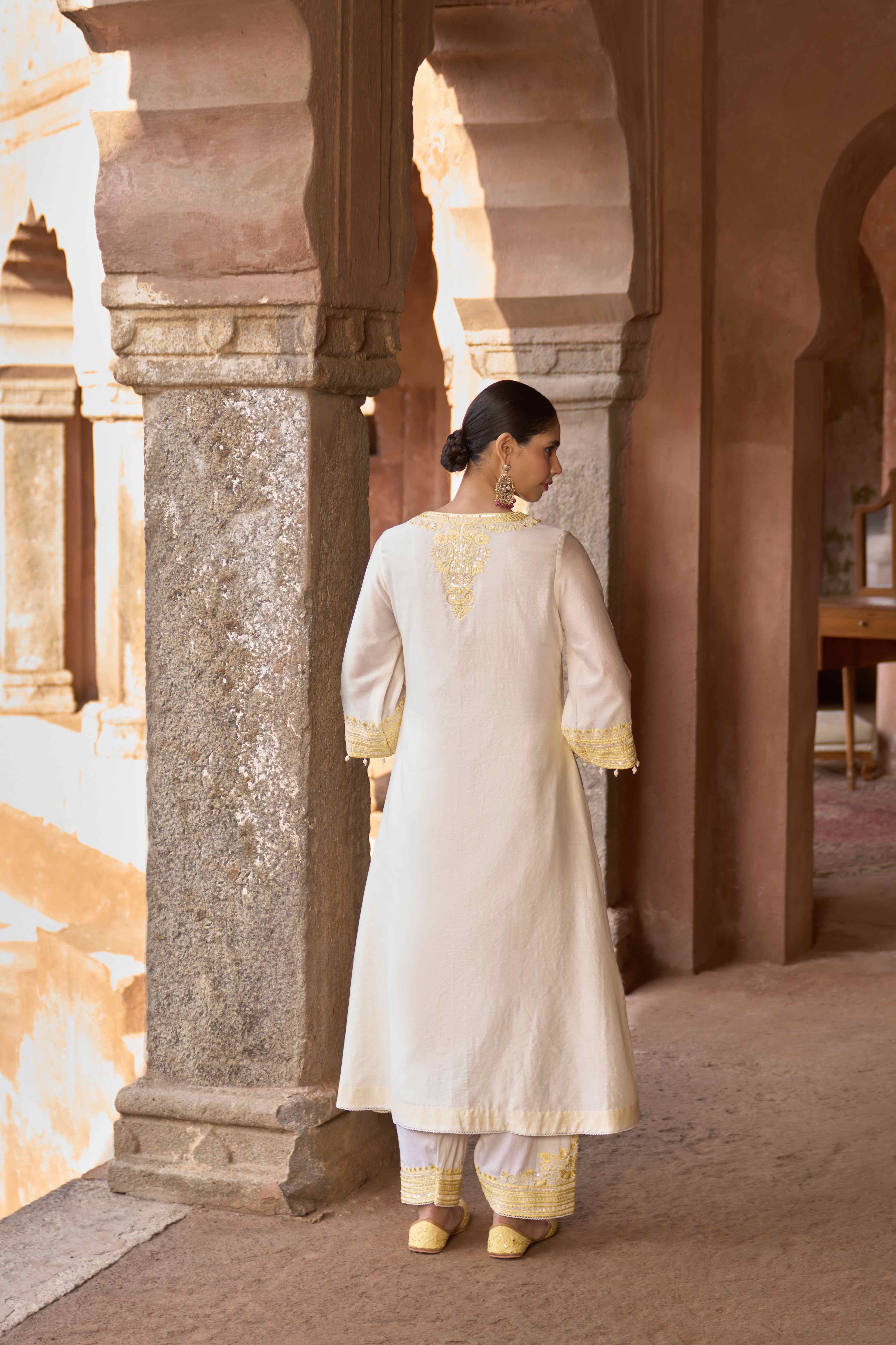 SAHABAT - DAISY IVORY WITH LEMON YELLOW KAAFTAN WITH SALWAR