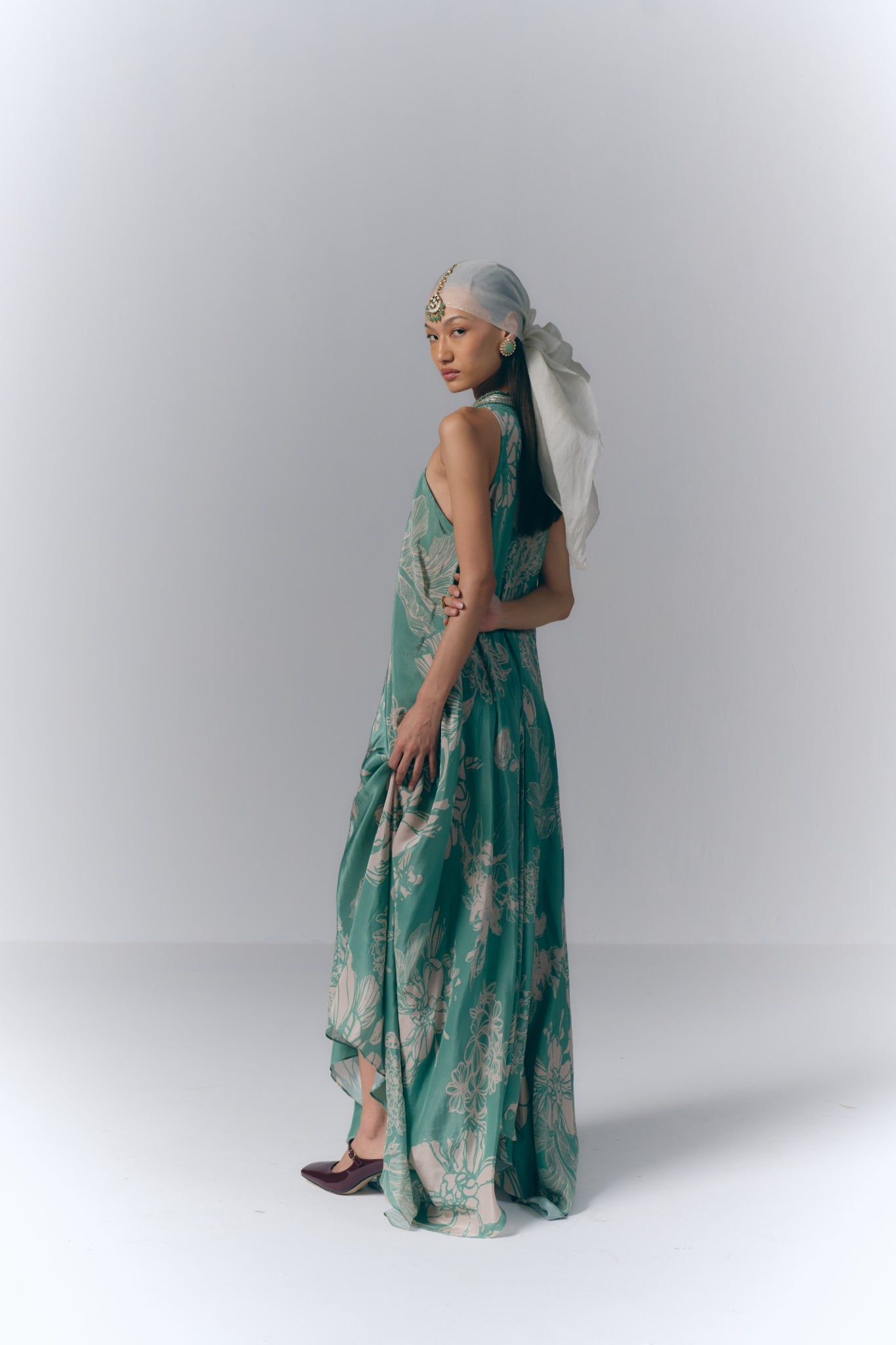Aqua Whisper printed Long Dress