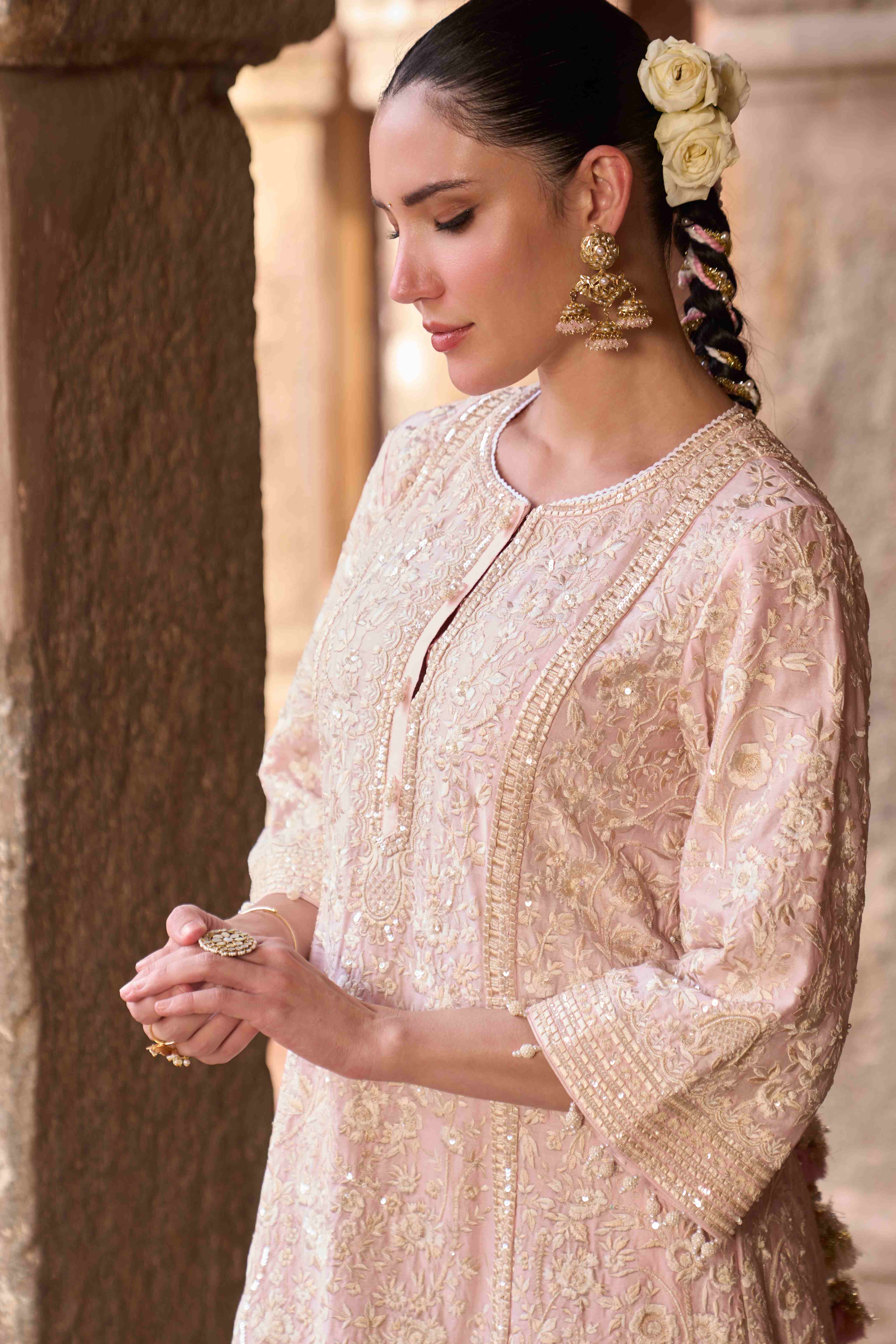 SABOOR - PINK SHORT A-LINE KURTA WITH STRAIGHT PANTS AND DUPATTA