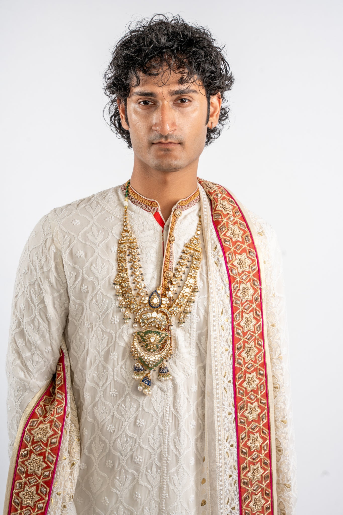 Ivory Heritage Embroidered Kurta Set with Statement Dupatta