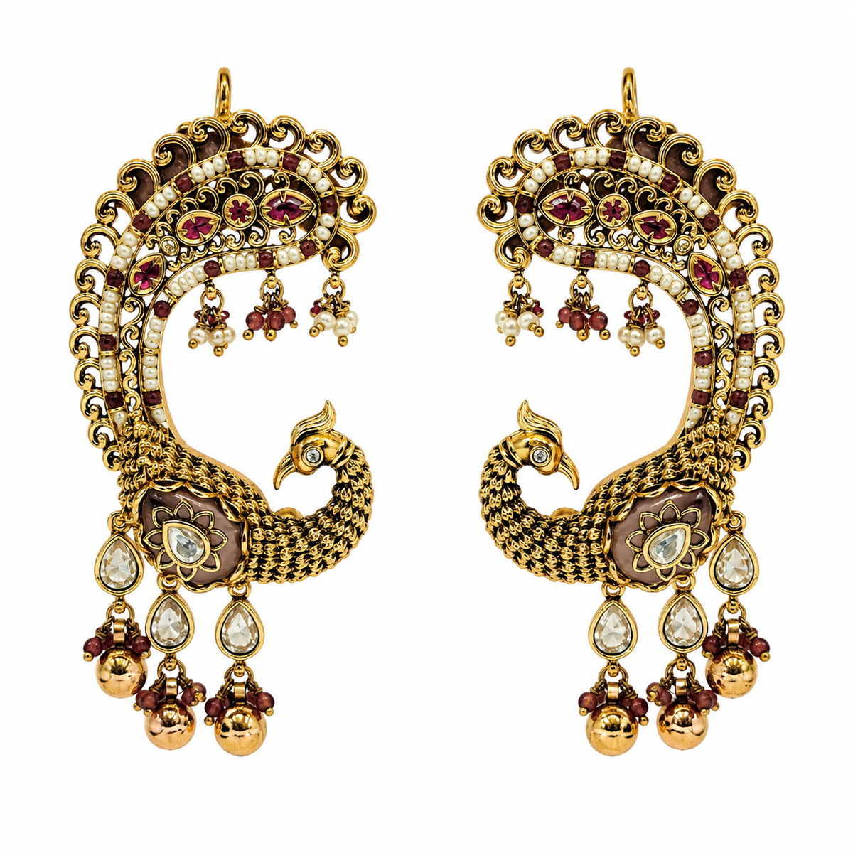 Ruby Peacock Statement Earrings
