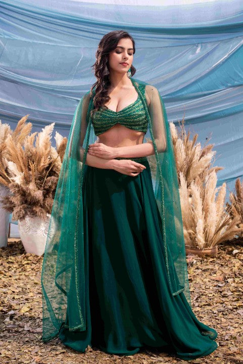 Slytherin Green Georgtte Lehenga - image 3