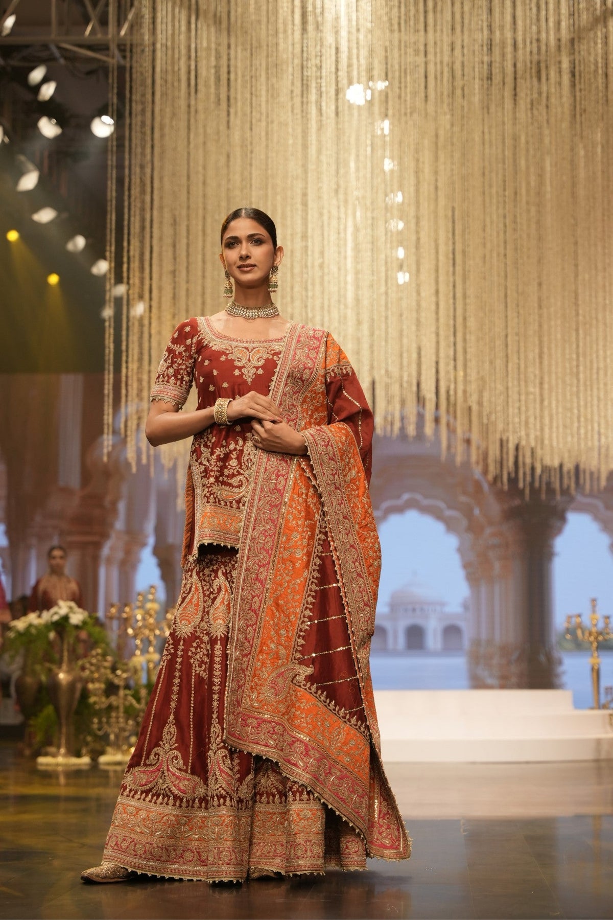 Sehrish - Deep Red Short Kurta with Sharara and Odhni