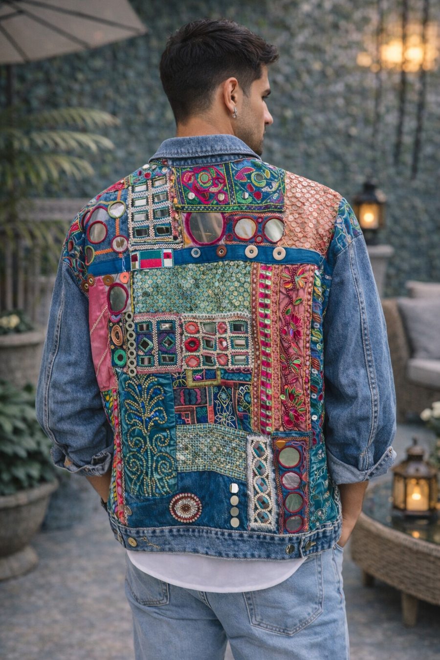 Roots & Mirrors Artisan Patchwork Denim Jacket - Luxury Statement Piece
