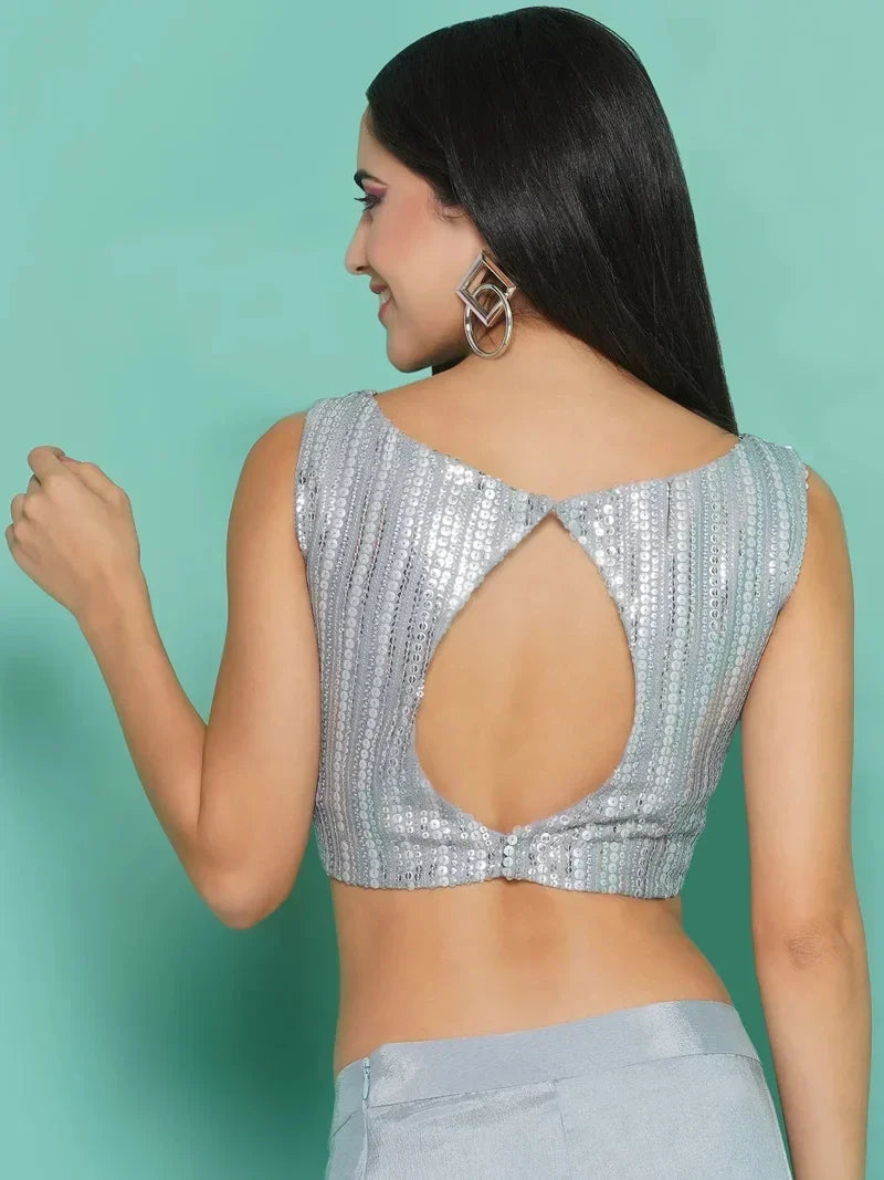 Sequin Saree drape with Organza frill