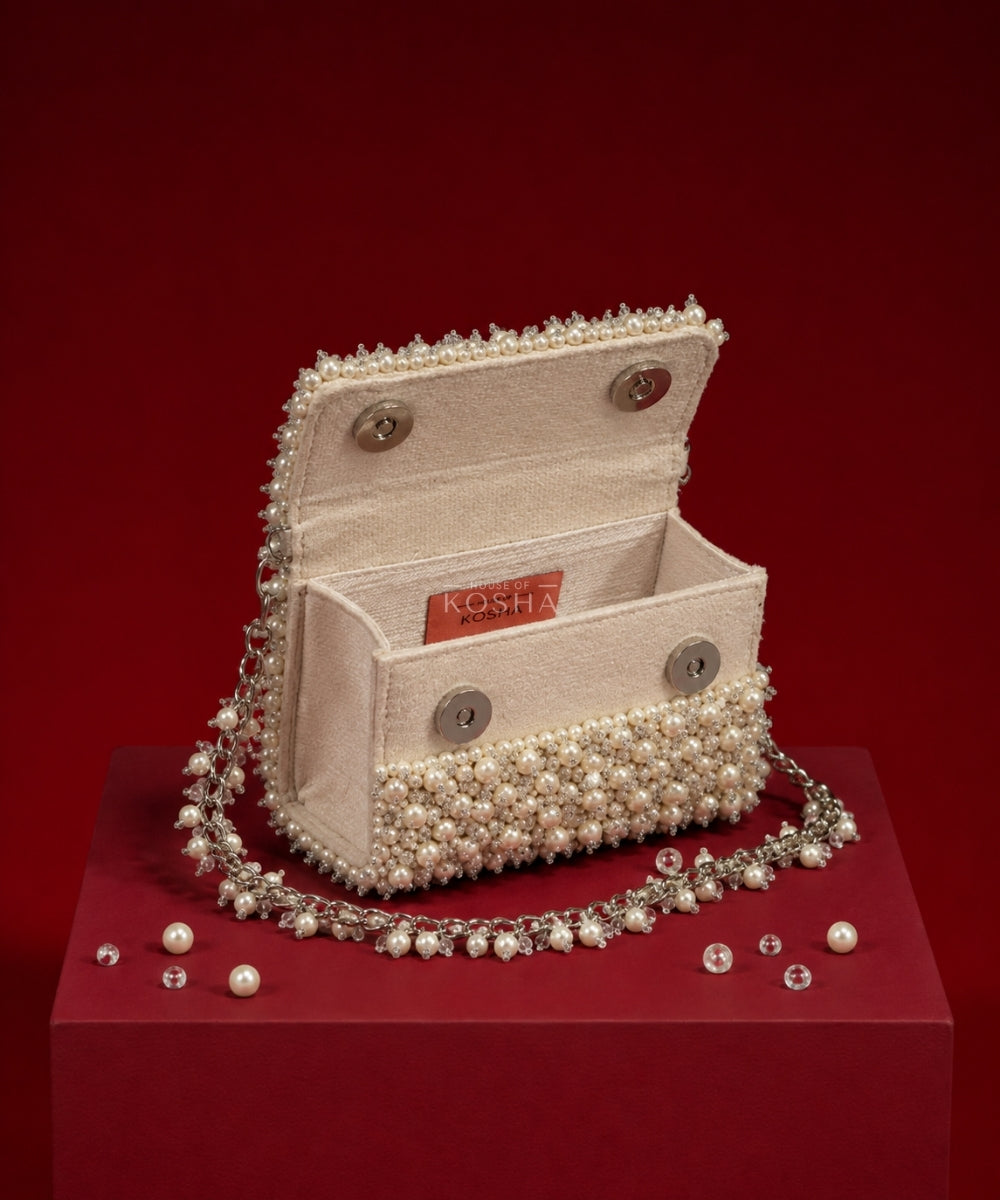 Aria Ivory Suede Pearl Embellished Mini Bag