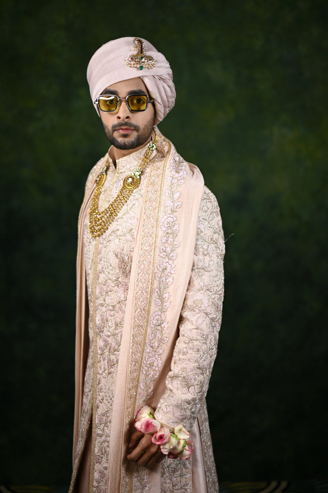 rose pink threadwork sherwani set