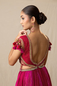Fuchsia pink printed bandhej gown