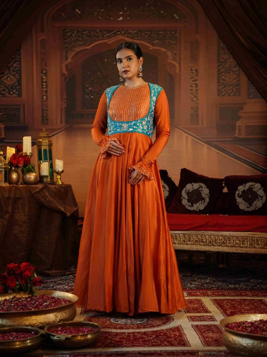 rust orange anarkali - image 3