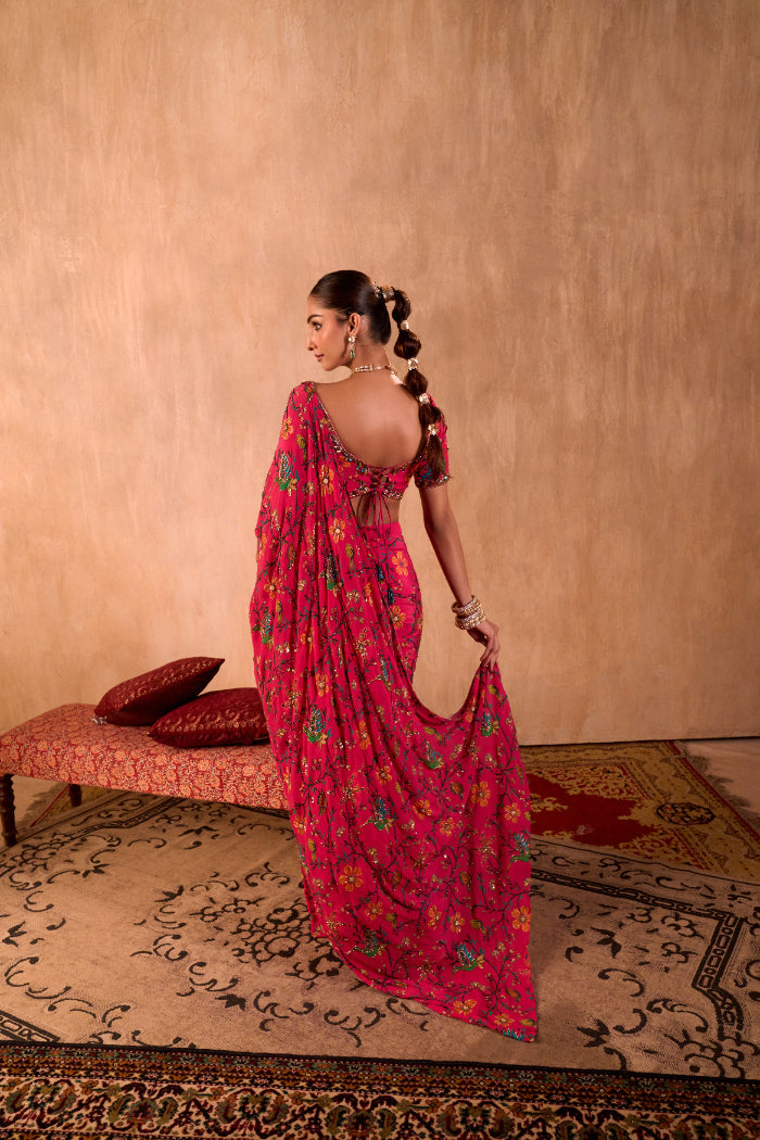 PINK PRINT CHOLI WITH EMBROIDERED SARI SET - image 3