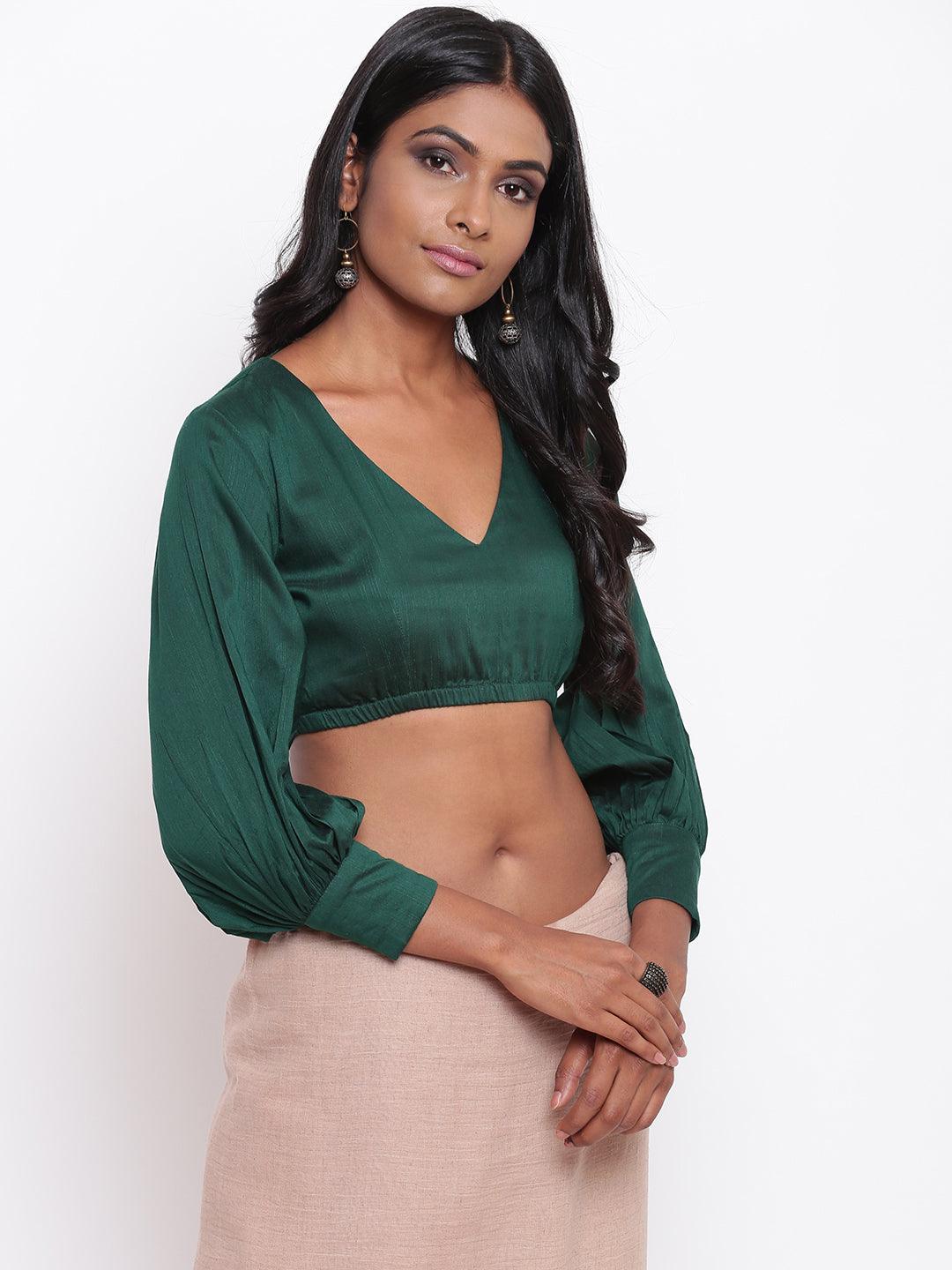 Green Gathered Sleeve Top - trueBrowns