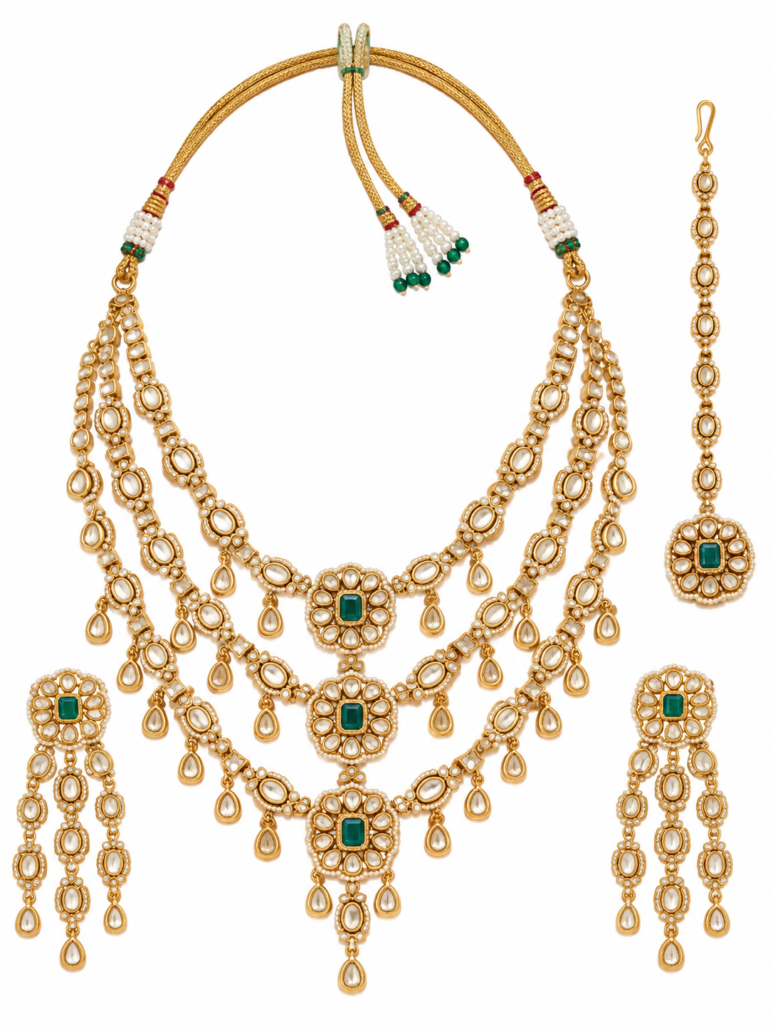 Emerald Kundan Layered Necklace Set