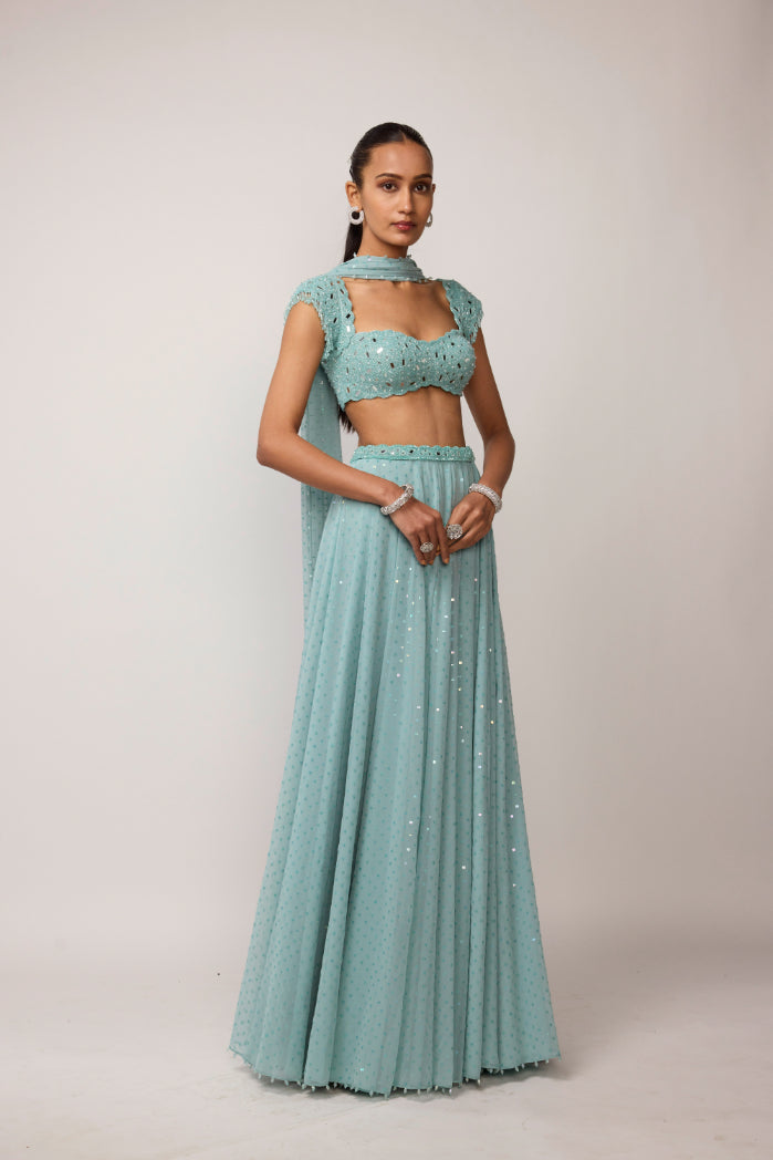 Powder Blue Geogette Skirt Set