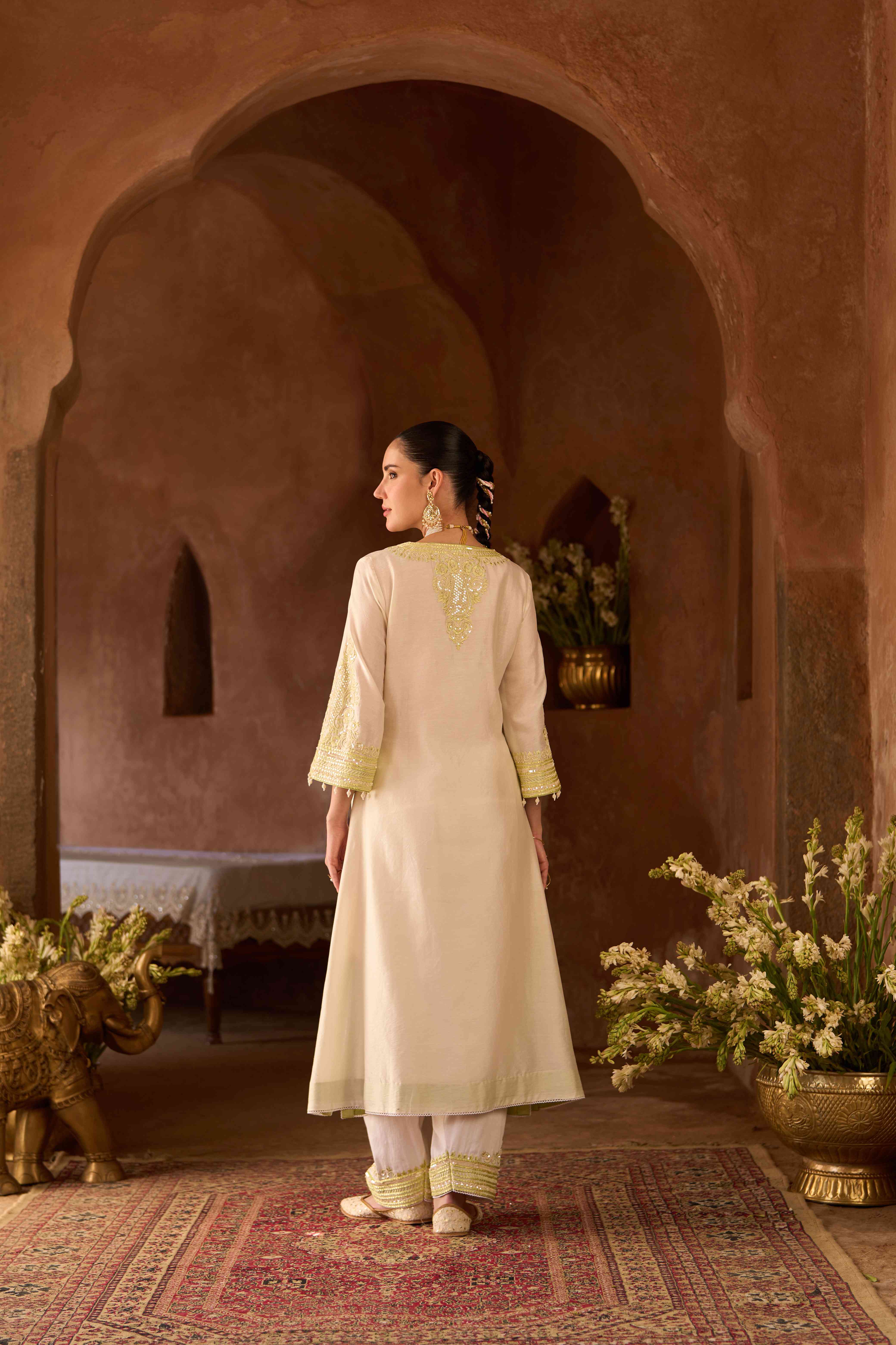 SAHABAT - DAISY IVORY WITH MINT GREEN KAAFTAN WITH SALWAR