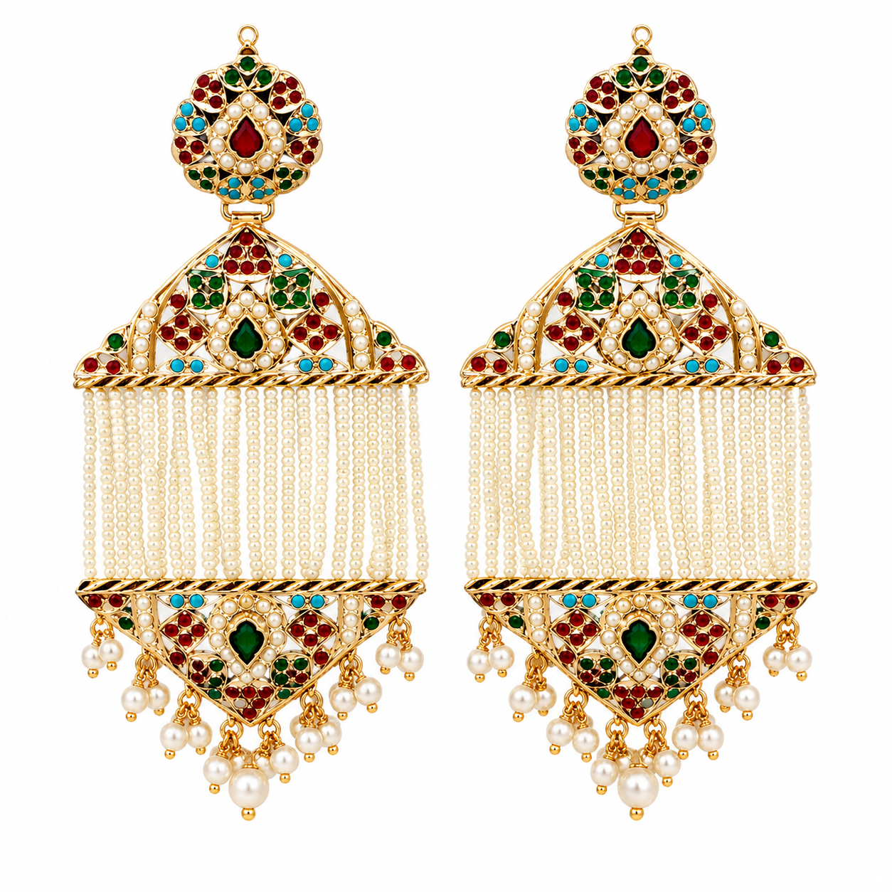 Multicolour Jadau Pearl Tassel Earrings