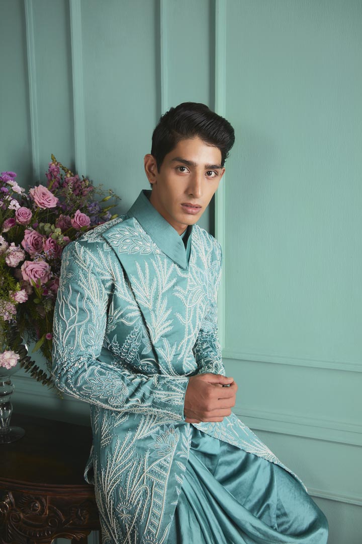 Cameo Blue Sherwani Set