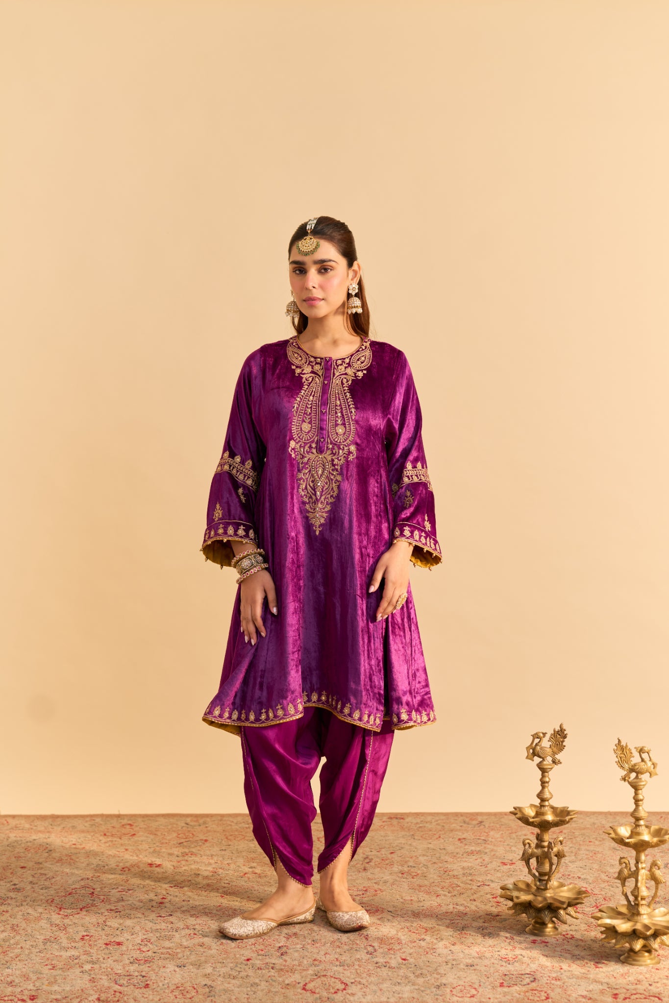 Amal - Deep Purple A-line Kurta with Dhoti with Dupatta
