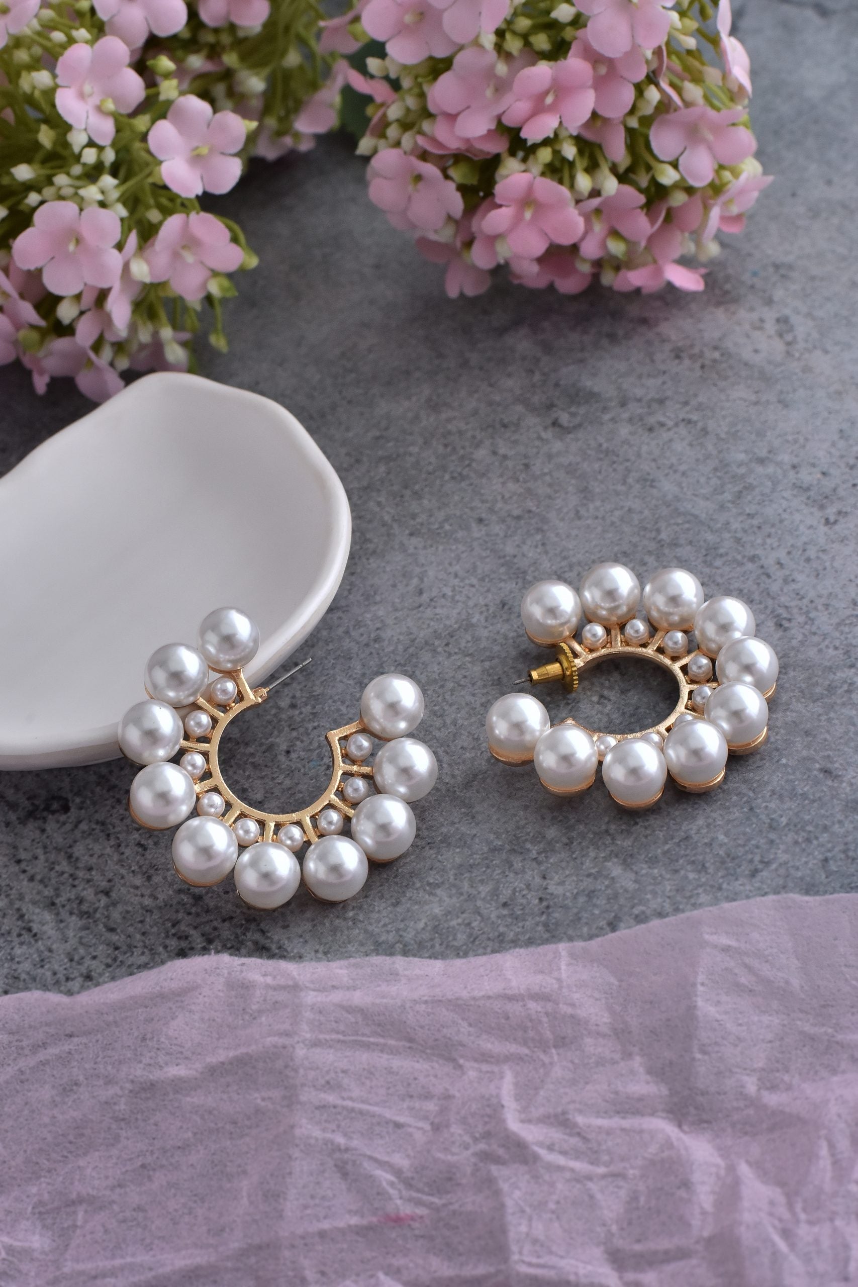 White Pearl Hoop Earrings