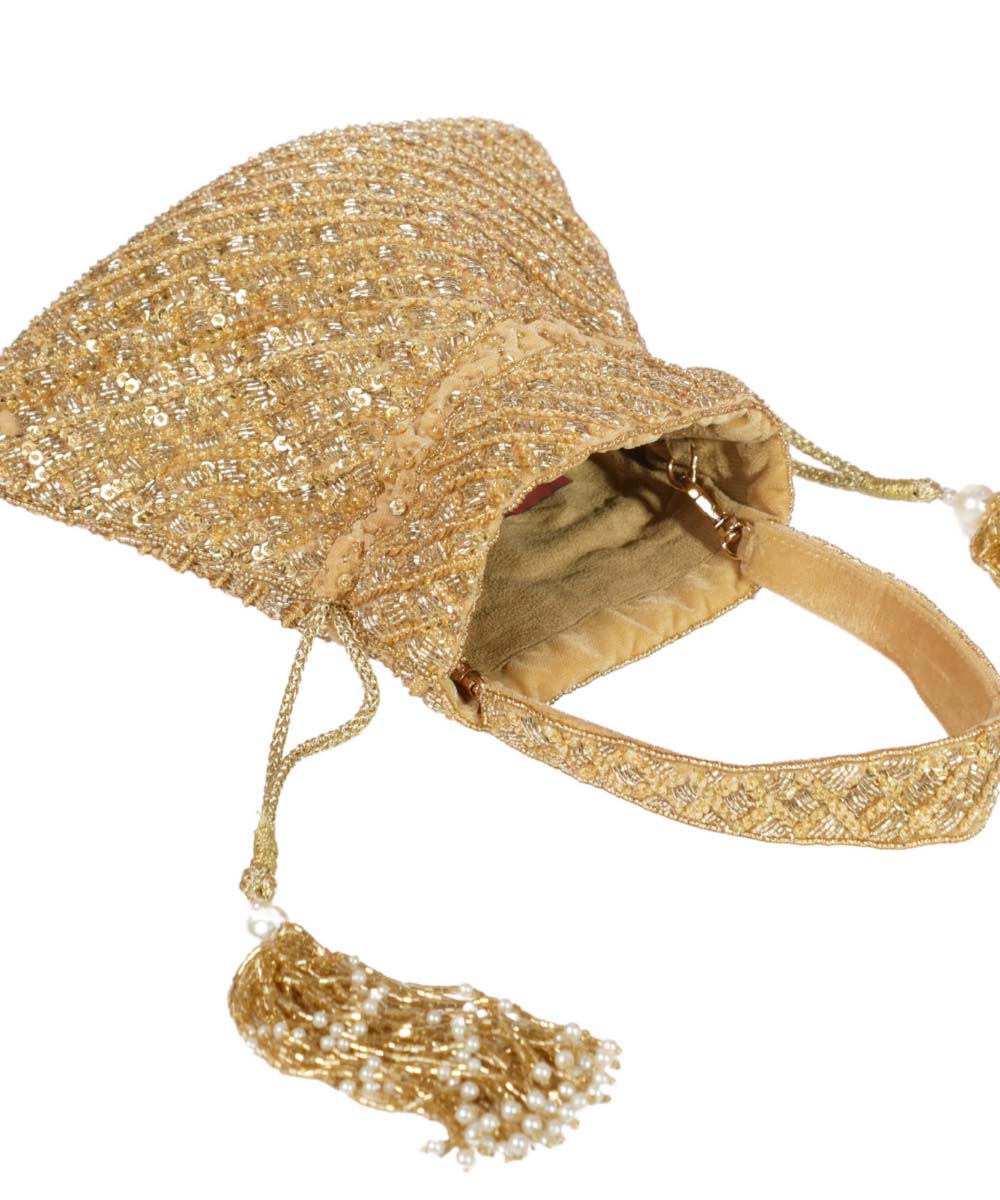 Sitara Gold Suede Sequin Embellished Potli