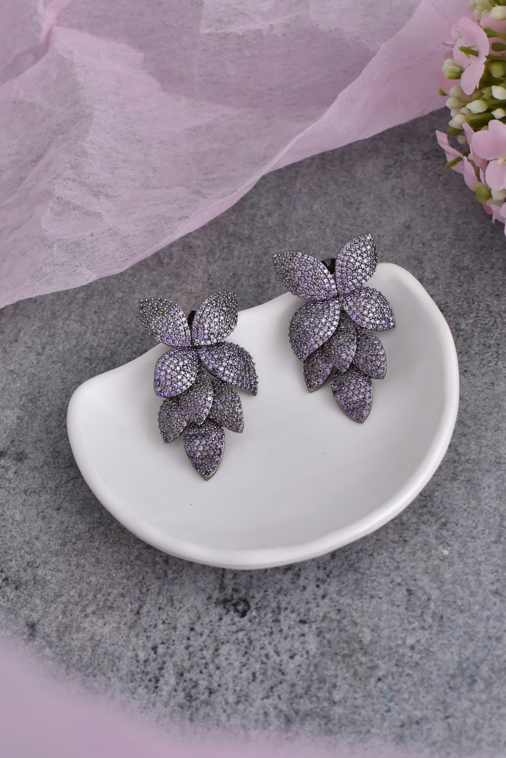 Purple Grey Tone Zirconia Dangler Earrings