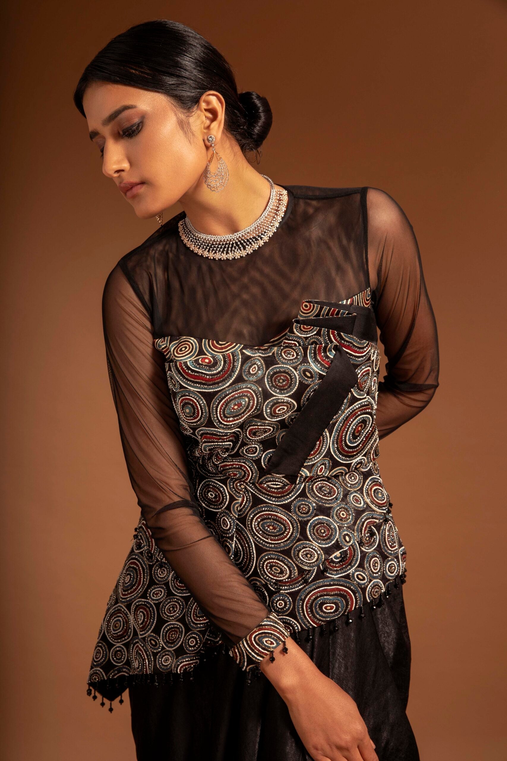 Black ajrakh embroidered dress