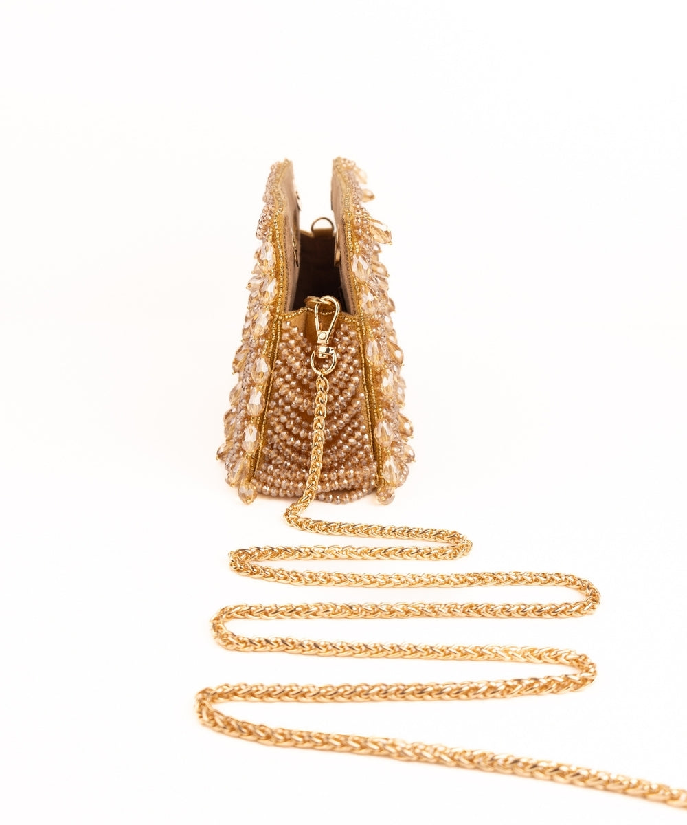 Amyra Gold Suede Handcrafted Clutch