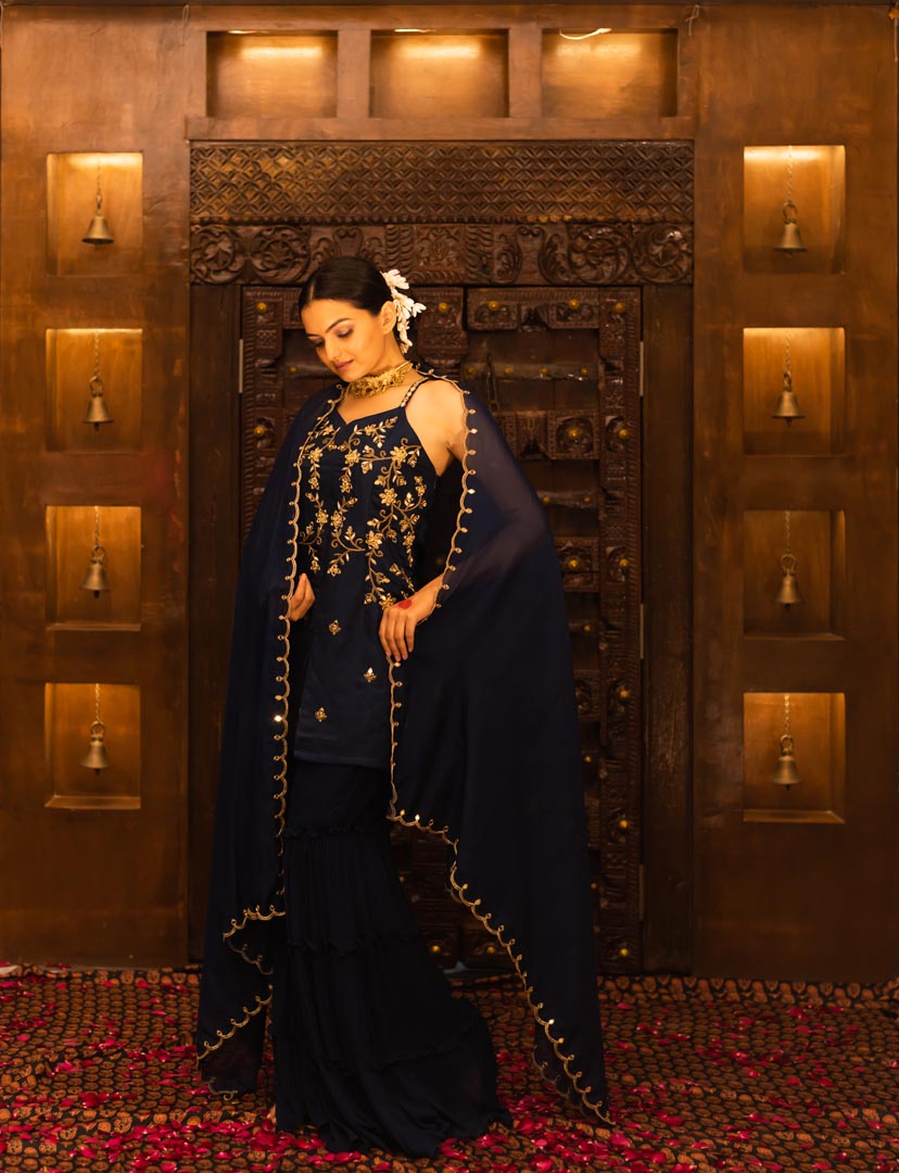 Midnight Blue Georgette Sharara Set