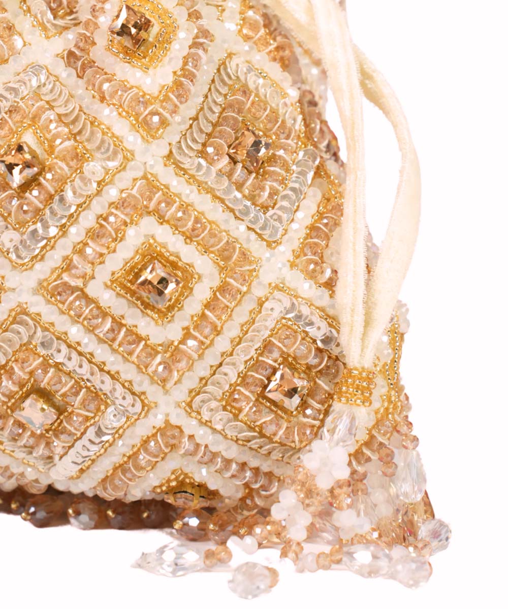 Serin Gold Pastel Suede Embellished Potli