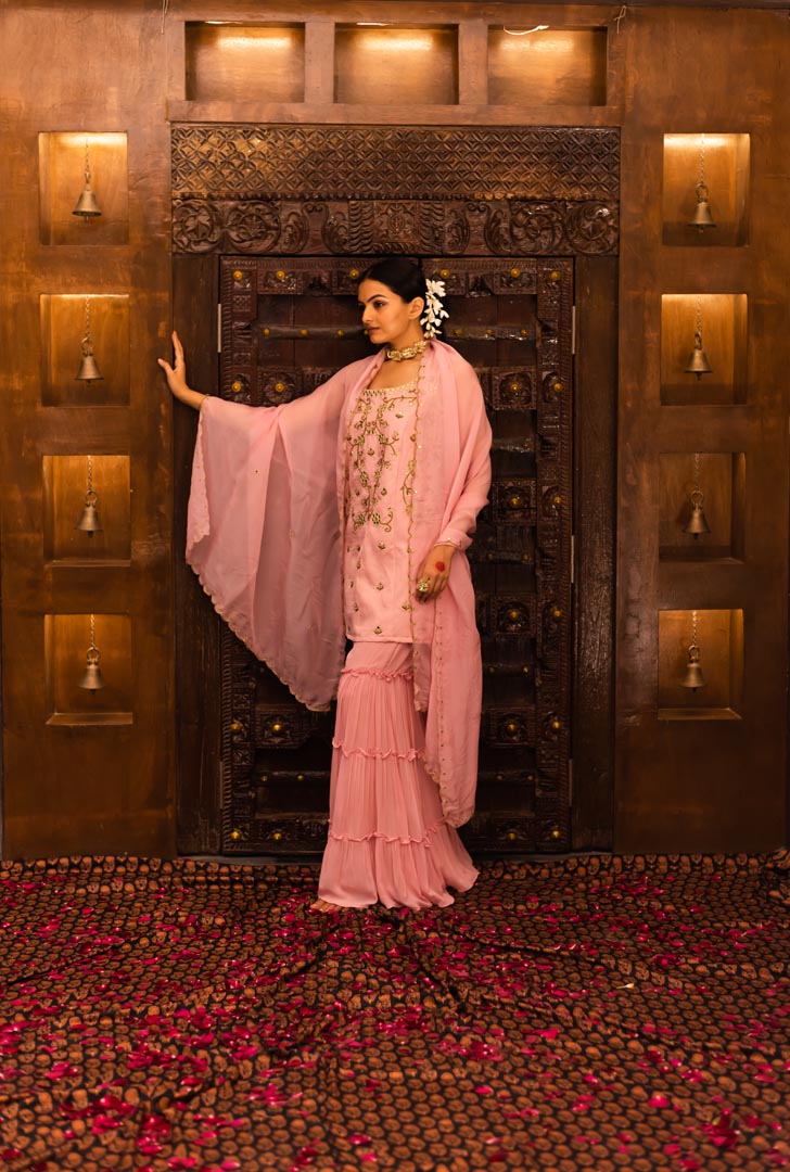 Baby Pink Georgette Sharara Set