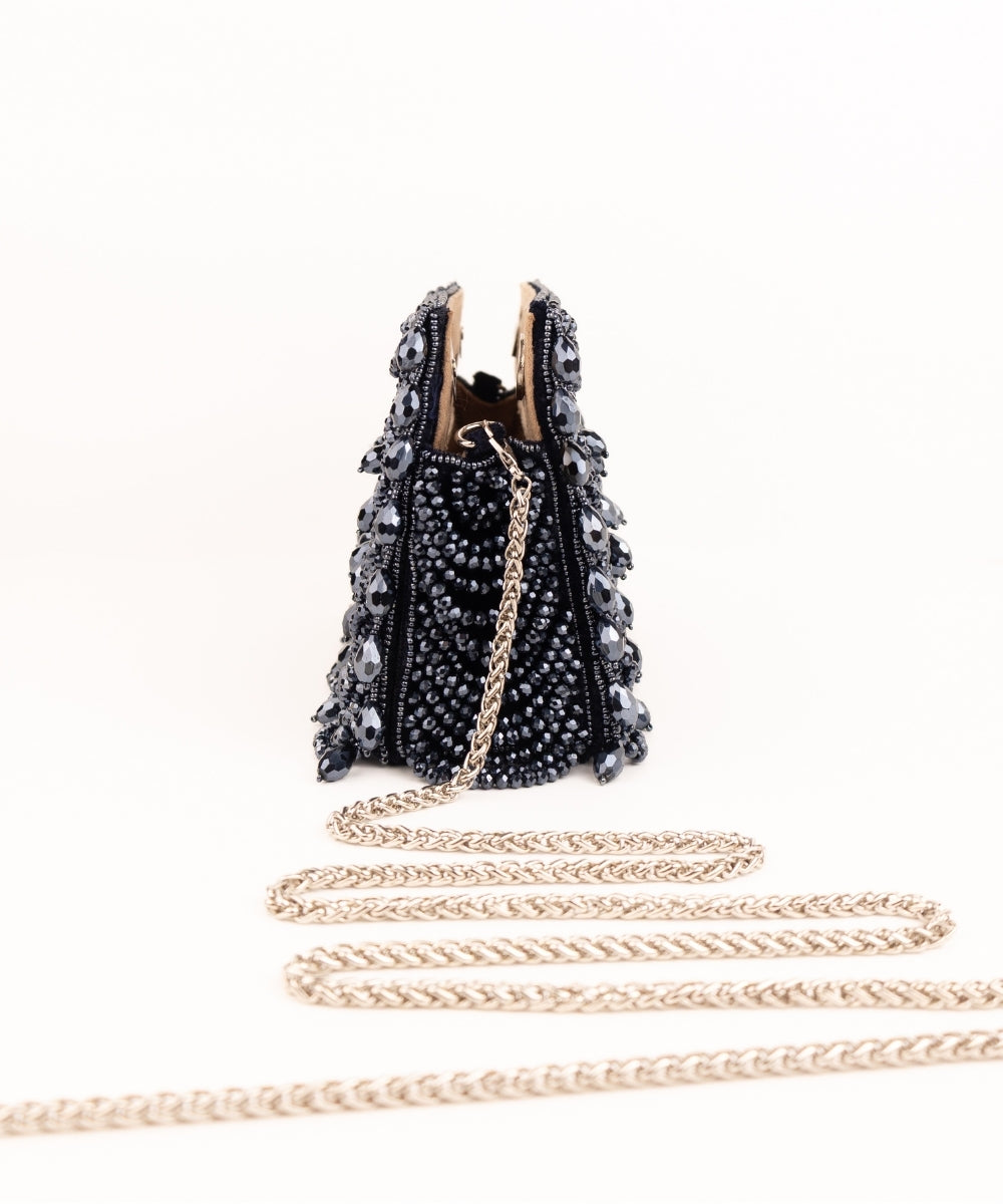Amyra Navy Blue Suede Handcrafted Clutch