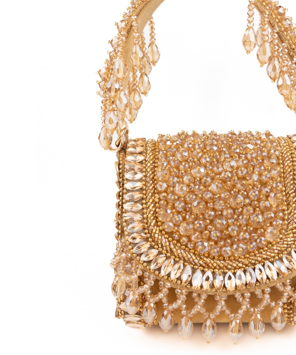 Josy Gold Suede Embellished Mini Bag