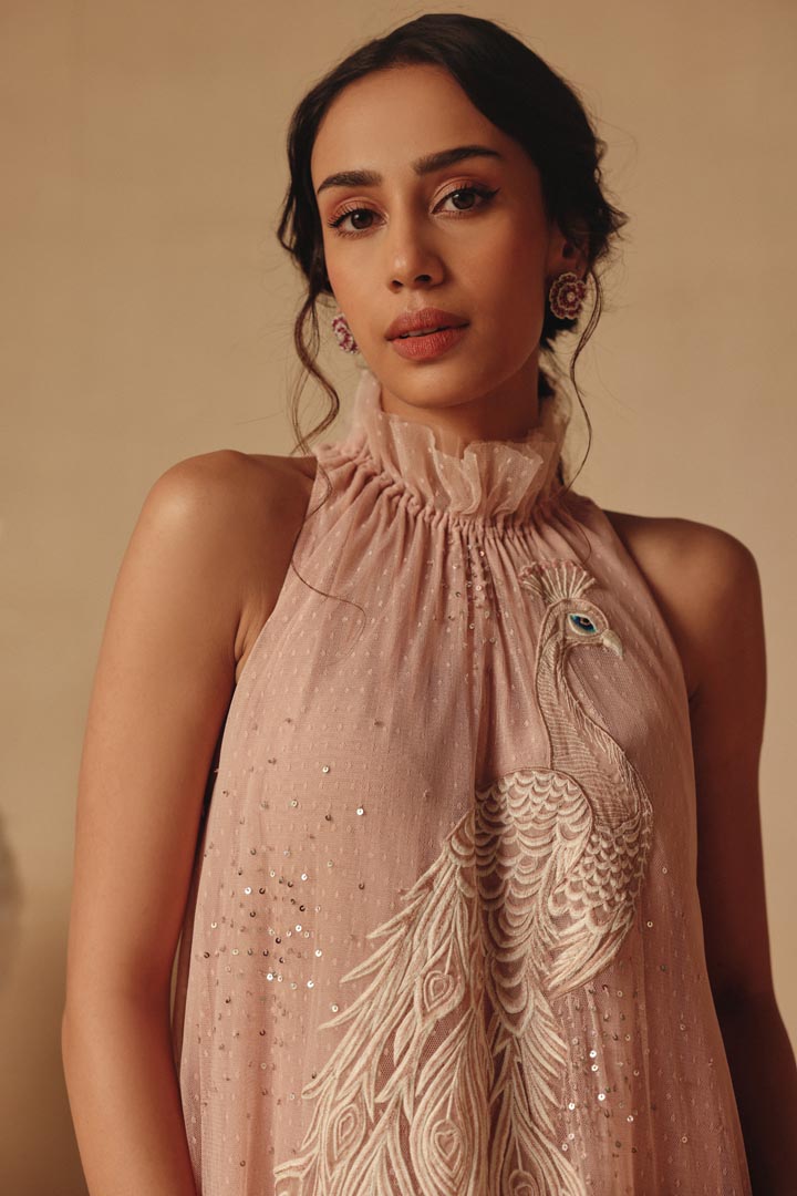 Pink Flowy Peacock Dress