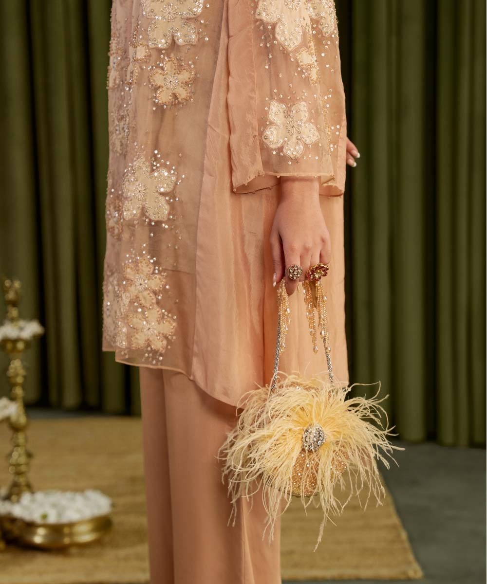 Kiraz Gold Suede Embellished Clutch