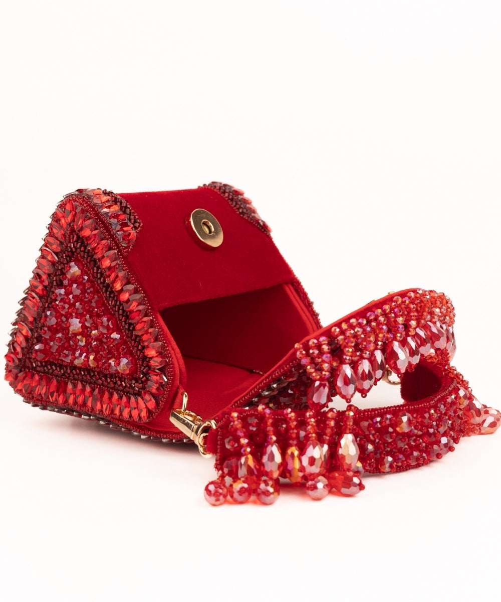 Josy Red Suede Embellished Mini Bag