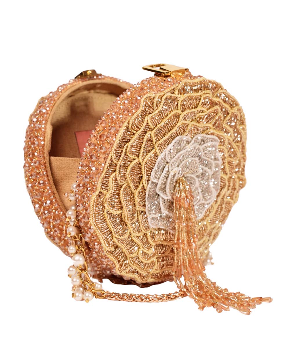 Ella Gold Suede Embellished Clutch