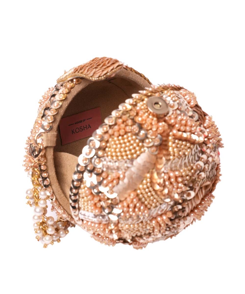 Amna Gold Suede Embellished Round Bag