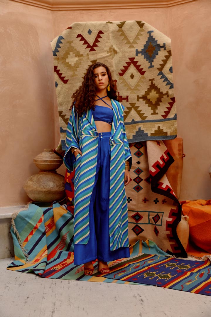 Image of QUEEN' blouse with embriodered papa pant set in multi-color leheriya