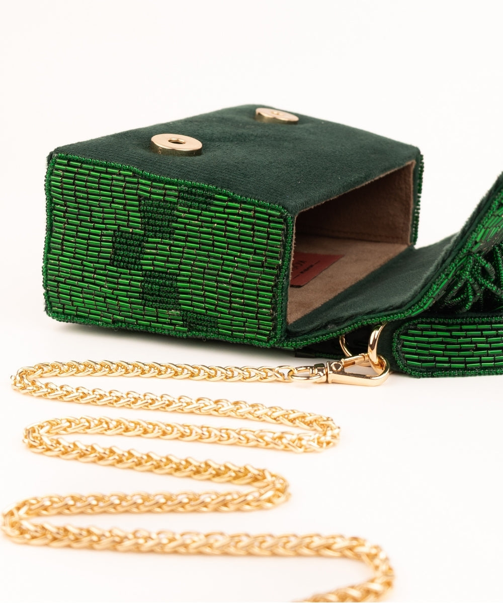 Bushra Green Suede Handcrafted Box Bag
