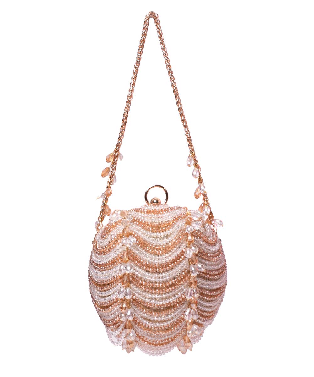 Velora Gold Georgette Embellished Round Bag