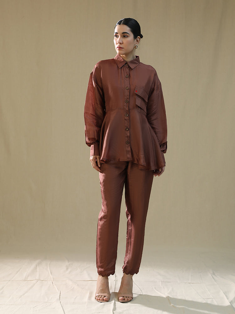 Brown summer silk coord set