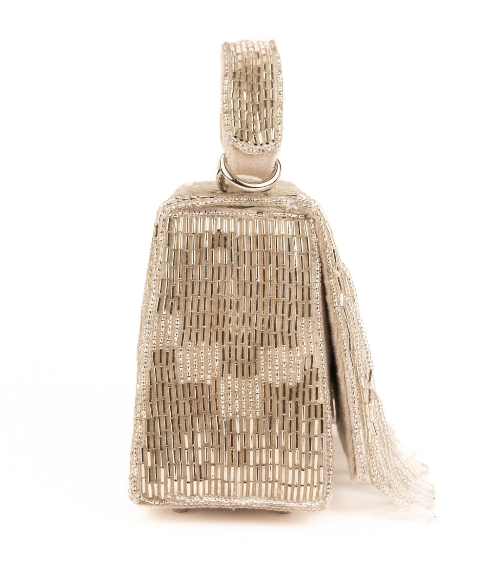 Bushra Silver Suede Handcrafted Box Bag