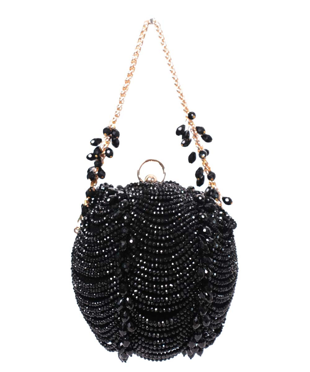 Velora Black Suede Embellished Round Bag