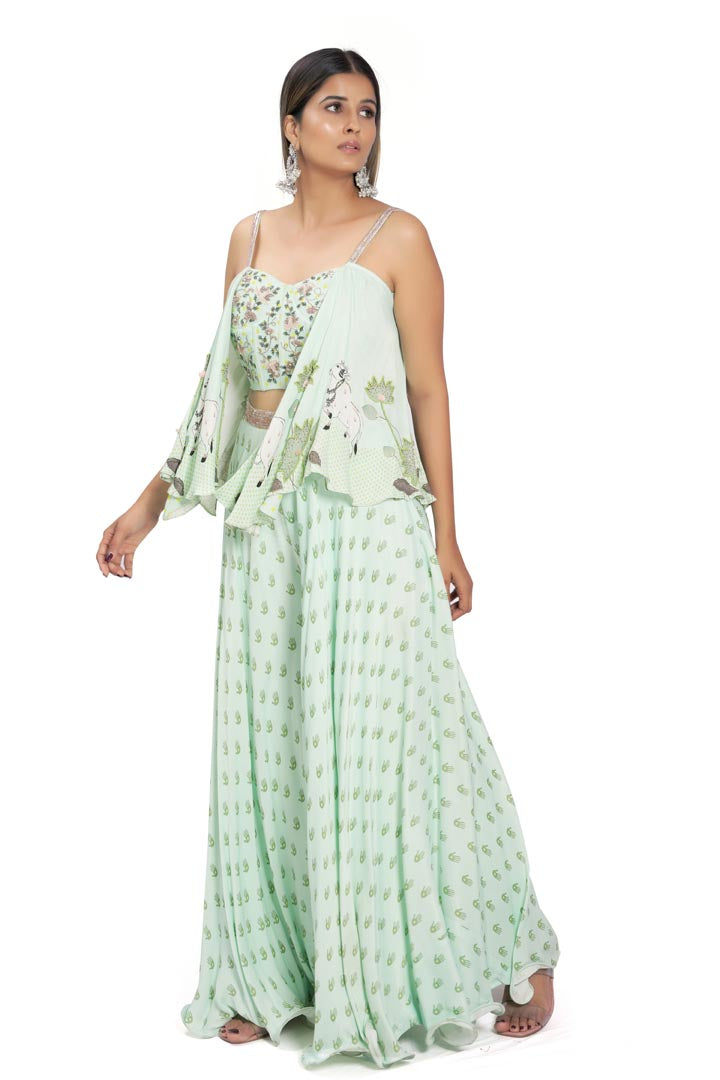 Mint Green Printed Palazzo Pant Set