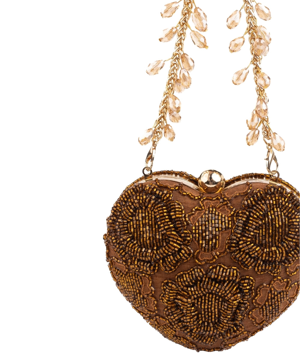 Cora Copper Suede Embellished Heart Bag