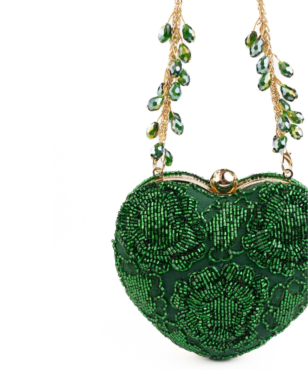 Cora Green Suede Embellished Heart Bag