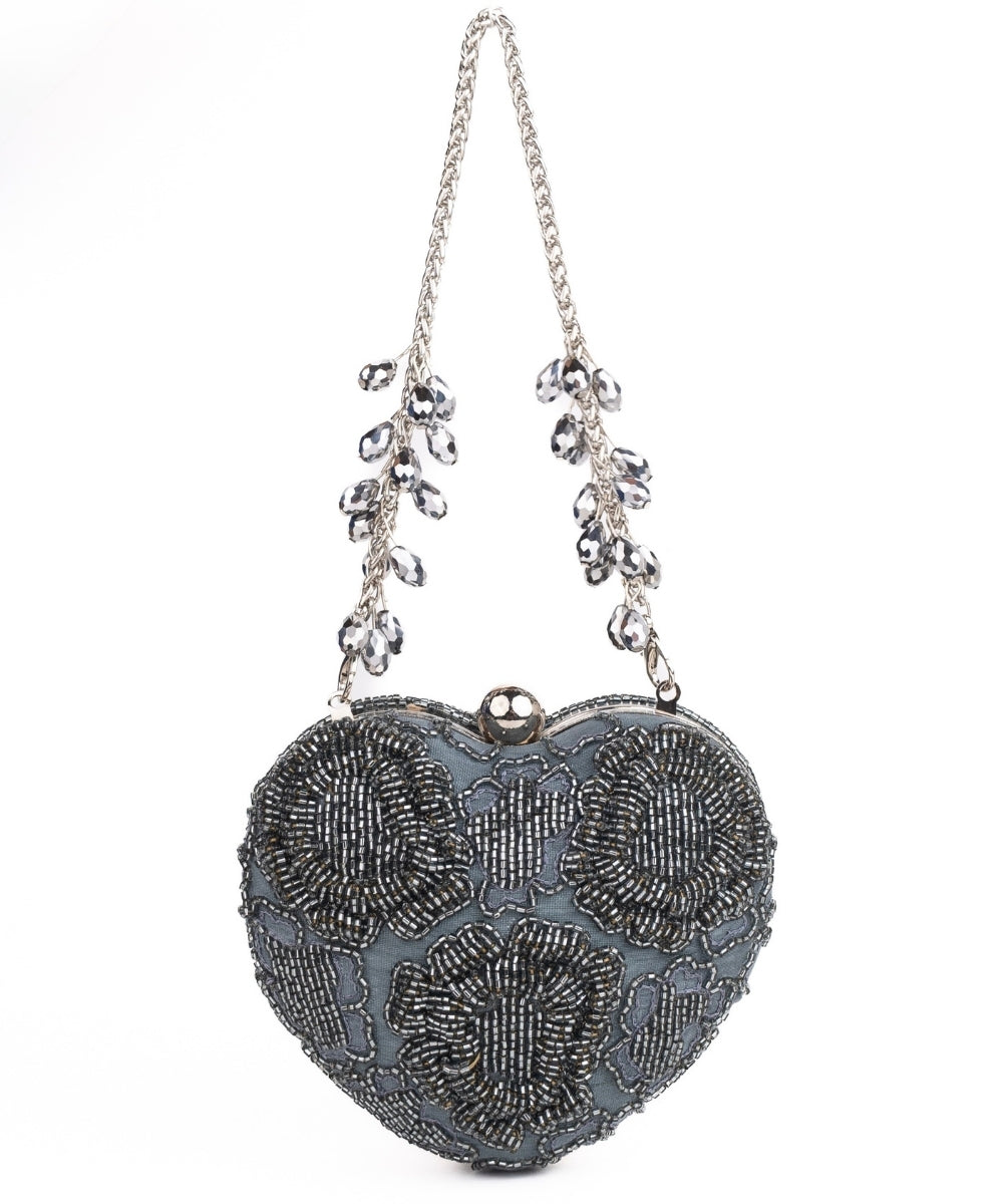 Cora Grey Suede Embellished Heart Bag