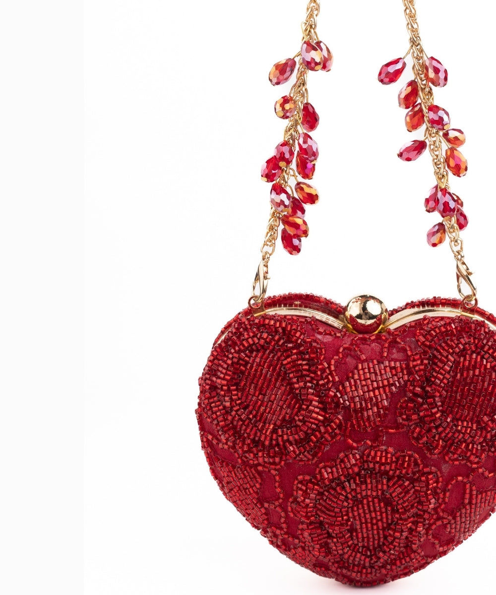 Cora Red Suede Embellished Heart Bag
