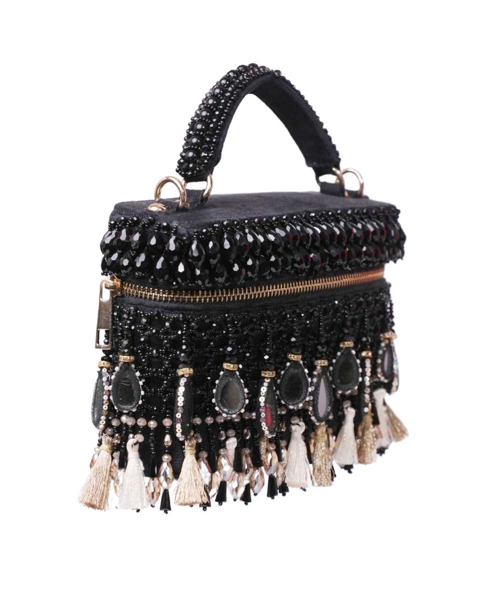 Mirage Black Mirrorwork Embellished Vanity Bag