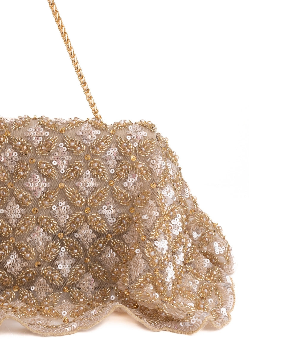 Grace Gold Suede Embellished Clutch