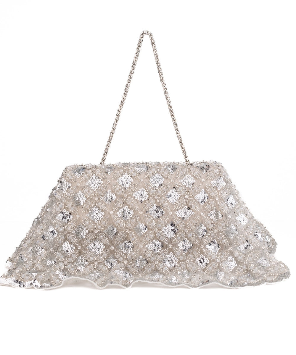 Grace Silver Suede Embellished Clutch